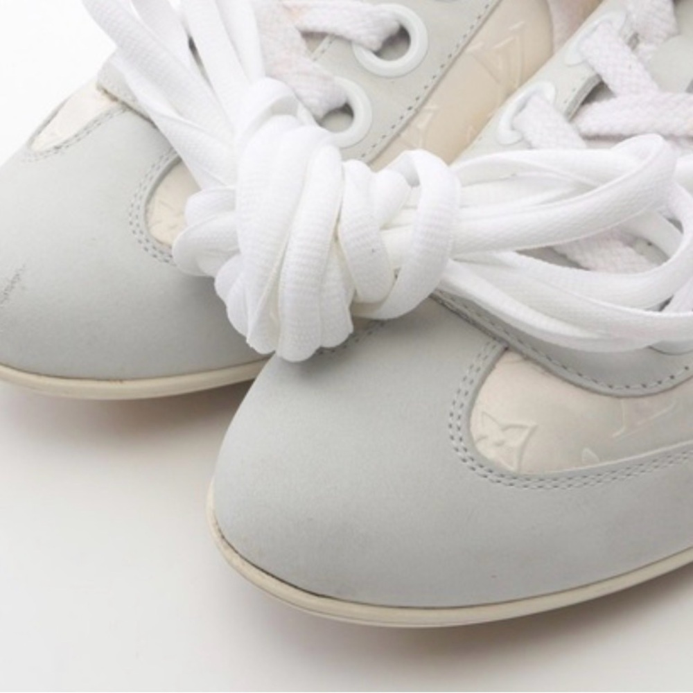 Louis Vuitton White and Light Gray Women's Lace-Up Sneakers - Picture 3 of 6
